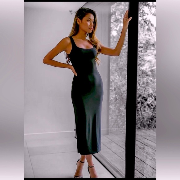 IN CHARGE Black Bodycon Maxi Dress Size Medium Normcore Goth Like New C… - Picture 1 of 12